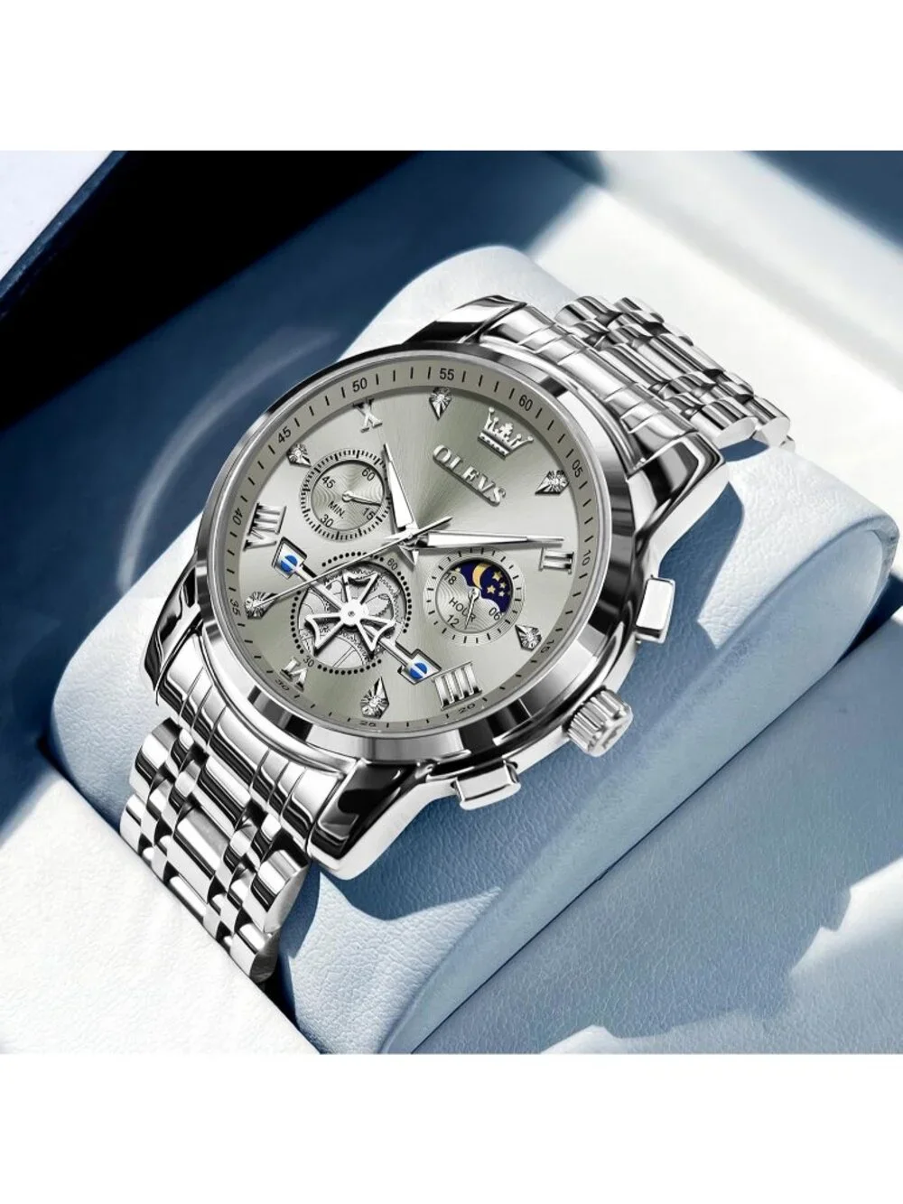 Men's Gray / Silver Stainless Steel Chronograph Waterproof Quartz Dress Watch